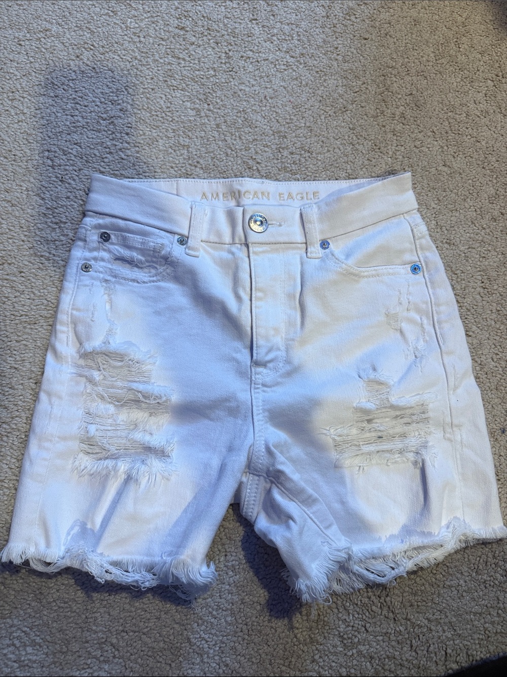 American Eagle White Denim Shorts with Button Fly